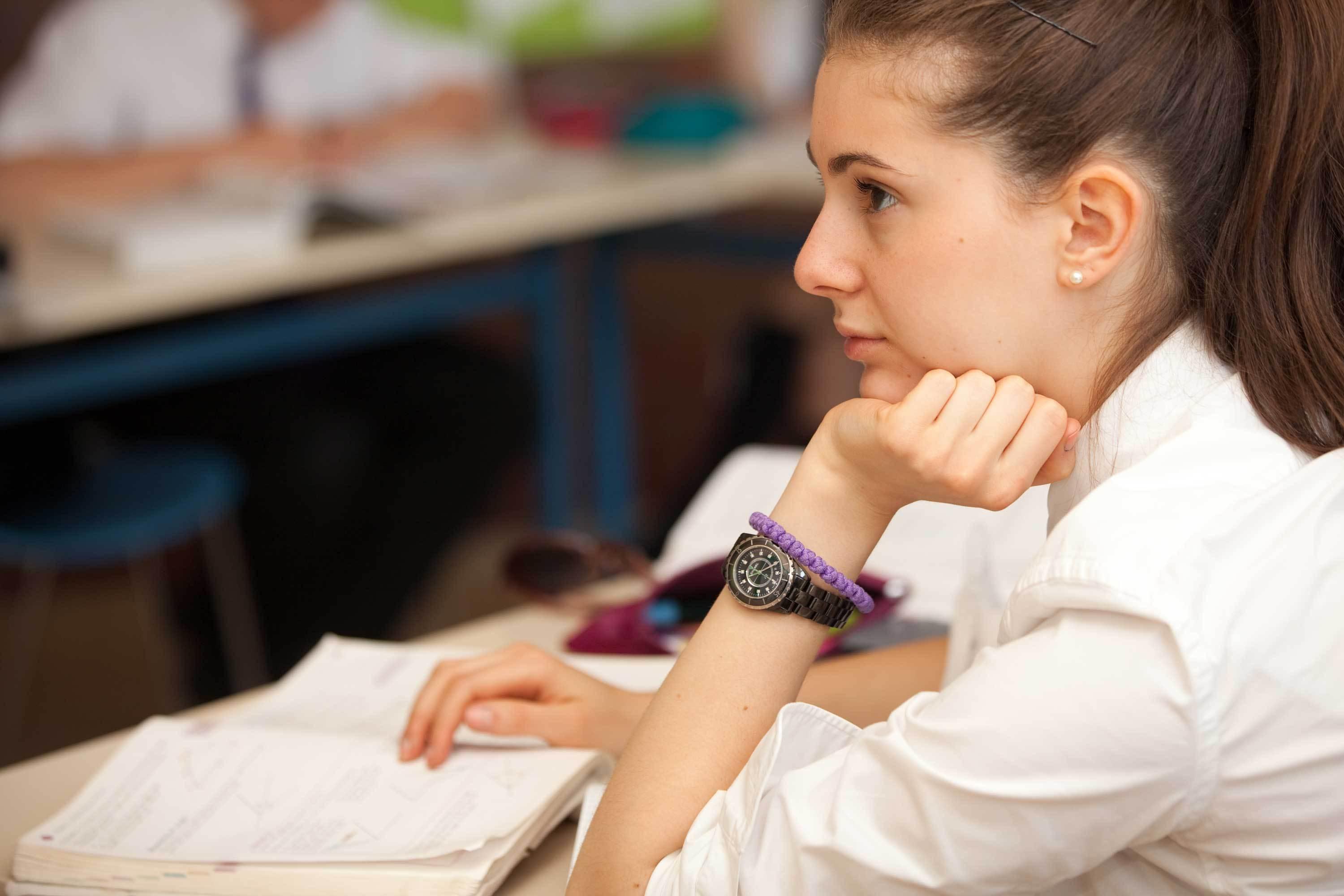 college age white girl in lecture